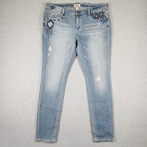 Mudd Womens Size 17 Skinny Jeans Light Wash Embroidered Southwestern Distressed